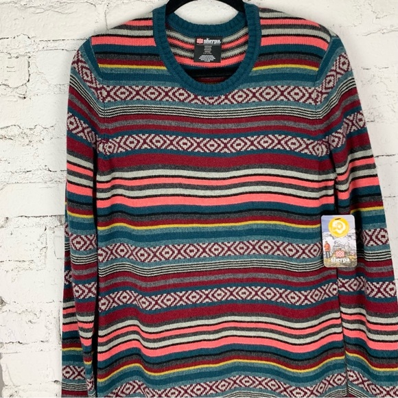 Sherpa Adventure Gear Merino Wool Paro Striped Fairisle Sweater Dress Medium - Picture 2 of 13